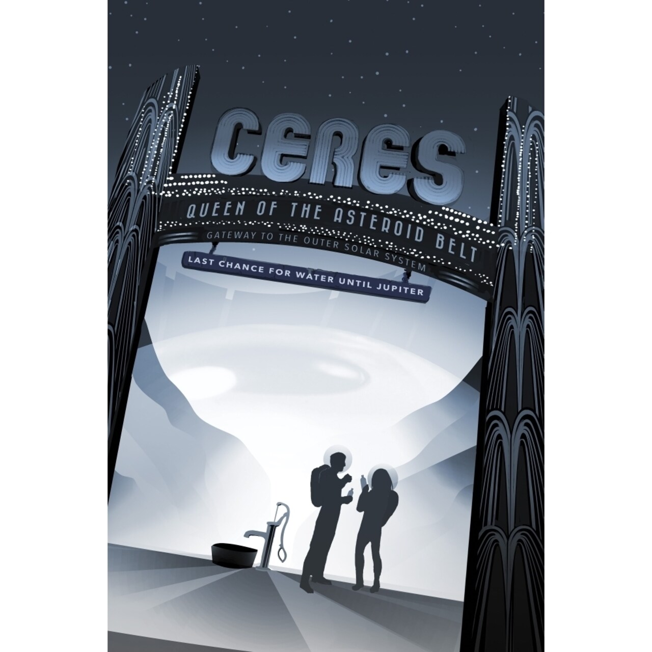 Retro Space Travel Poster Of The Dwarf Planet Ceres Poster Print By Stocktrek Images